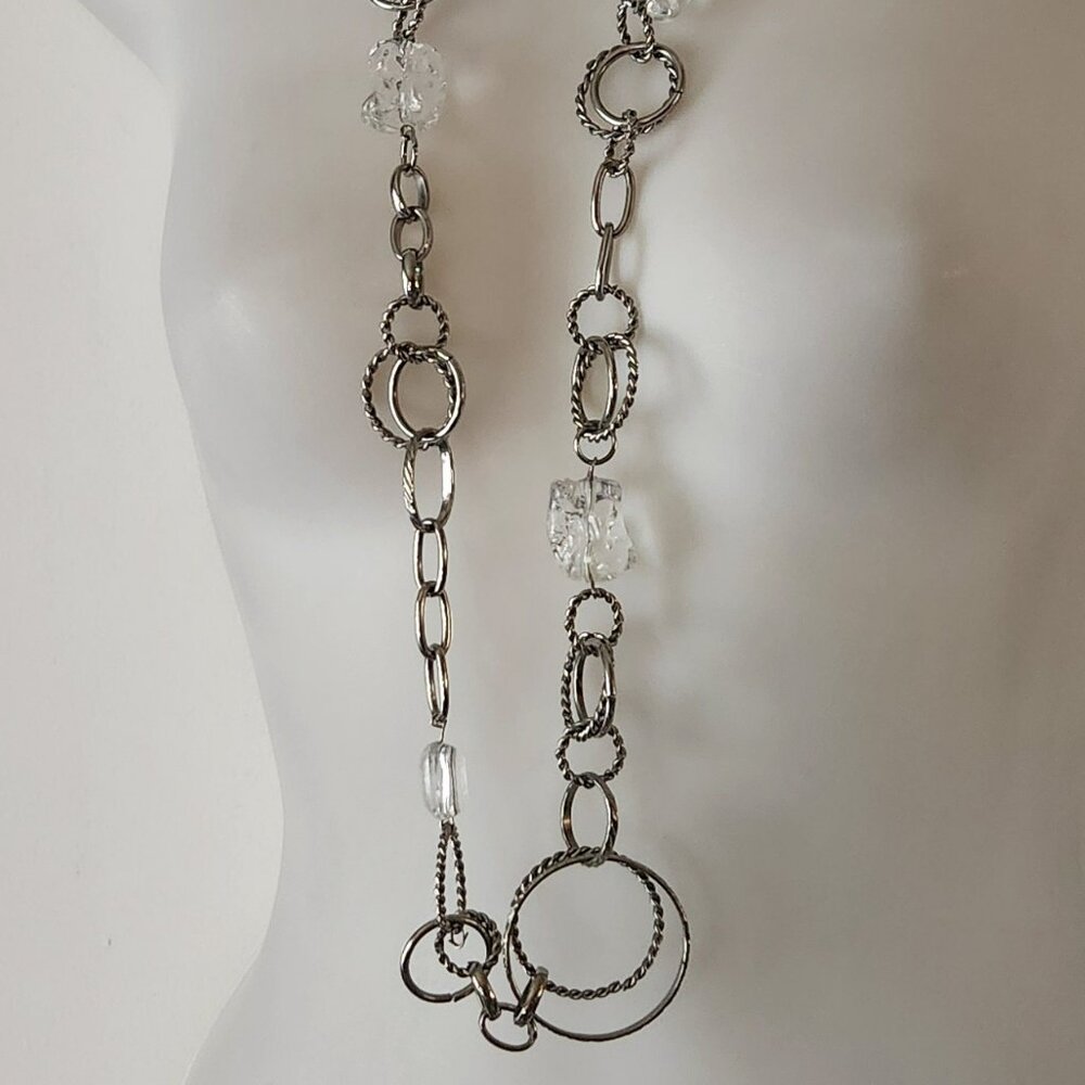 THREE FOR $20 Chico's long necklace silver tone clear stones good condition ***